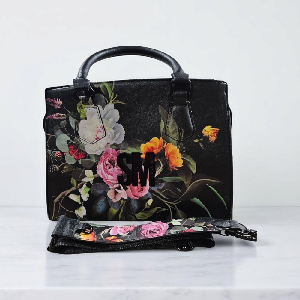 STEVE MADDEN Black M/L Satchel/Crossbody with Floral Print